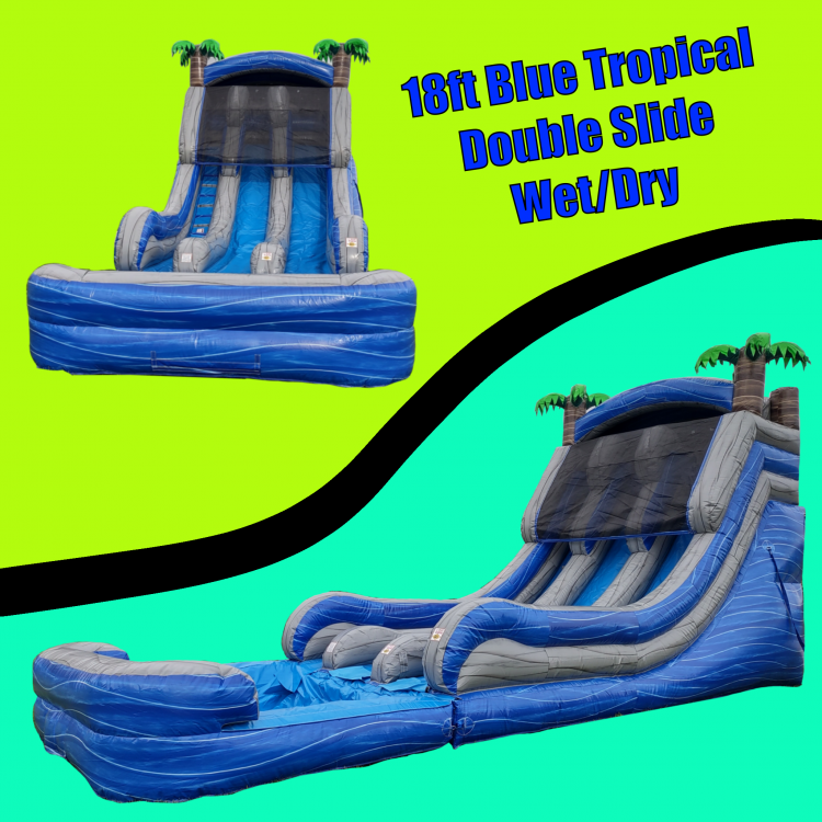 18ft Blue Tropical Double Wet /Dry Slide